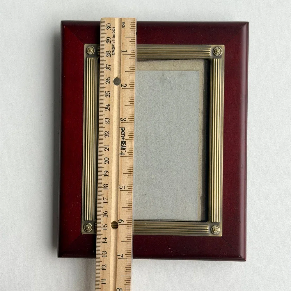 Vintage Wood Brass Picture Frame 5x7 Red Fluted Trim Old World French Farmhouse